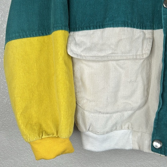 Macro Light 90's Y2K Corduroy Yellow Green Black Hoodie Jacket Size Medium - Picture 2 of 7